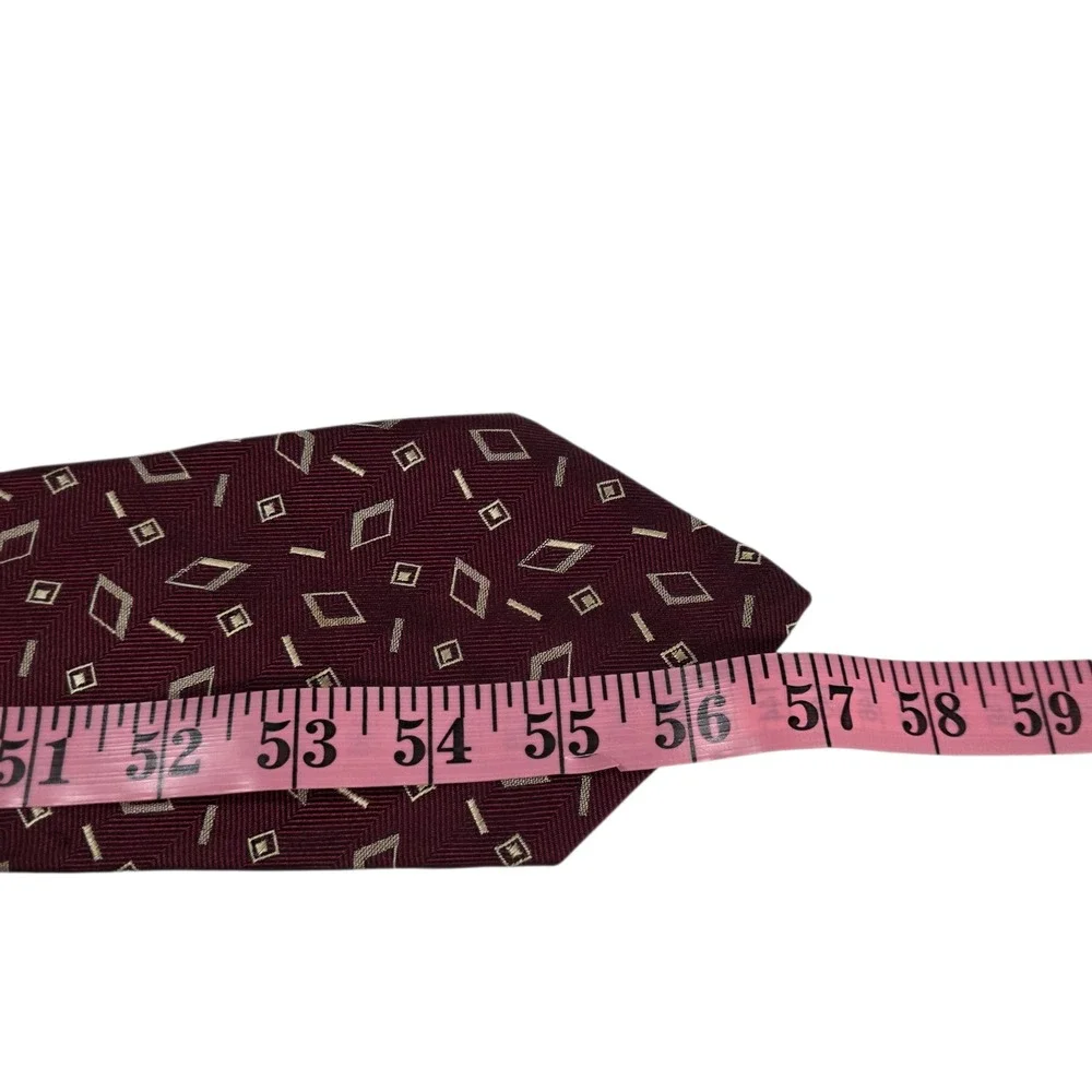 Alexander Julian‎ Mens Necktie Maroon Cream Silk Geometric Pattern American